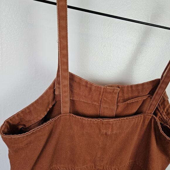 Wishlist Denim Wide Leg Overalls Jumpsuit L Rust Brown Cropped Raw Hem - Picture 9 of 12